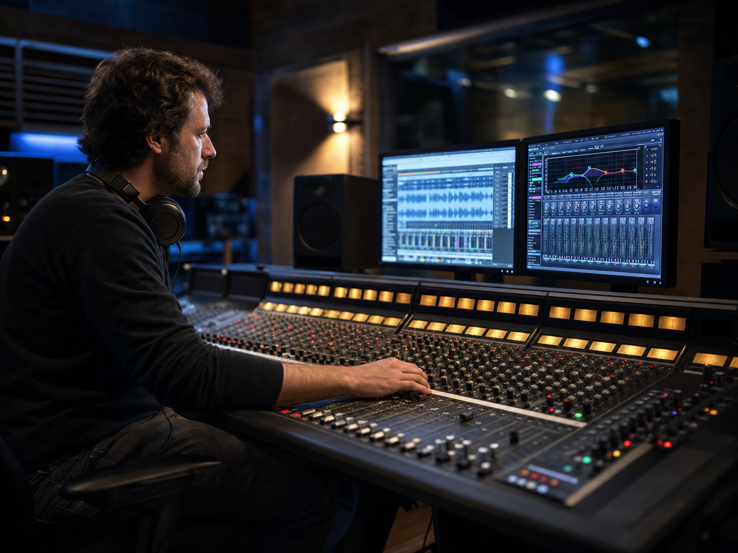 Ingénieur du son réalisant le mixage et l'habillage sonore d'une voix off